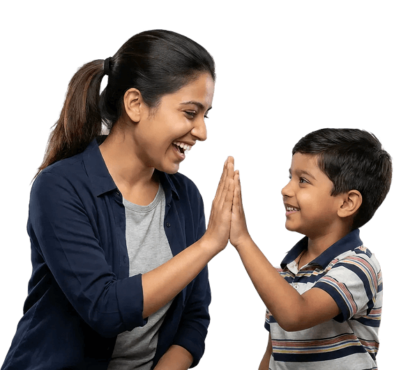 Child development specialist and child sharing a high-five