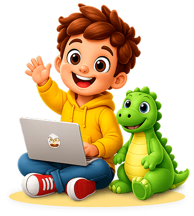 Child learning with Todemy mascot